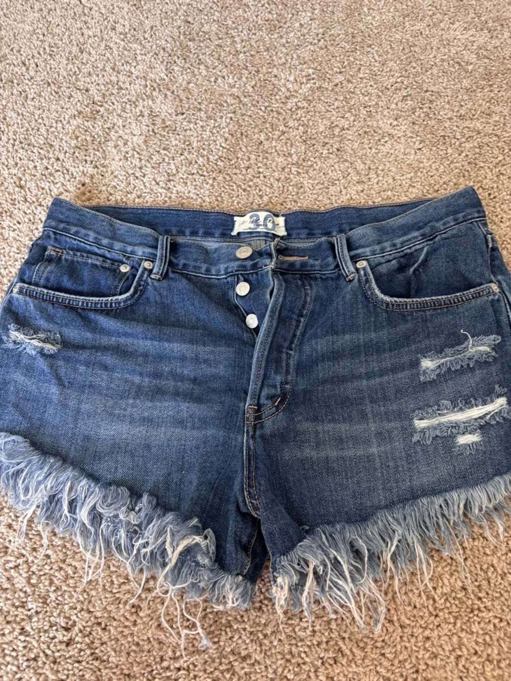 Free People Frayed Hem Dark Blue Denim Shorts Sz 30